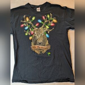 Mens Dec. 25th Reindeer Christmas Lights Tis The Season T-Shirt Size Large